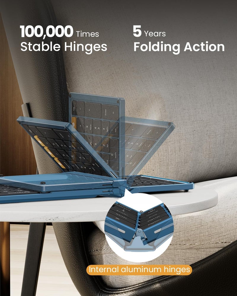 ProtoArc Foldable Keyboard and Mouse, XKM01 True Full-Size Folding Wireless Keyboard Mouse Combo for Business Travel, a Portable Office Suite On-The-Go, Compatible with Laptop iPad Tablet - Blue - Image 2